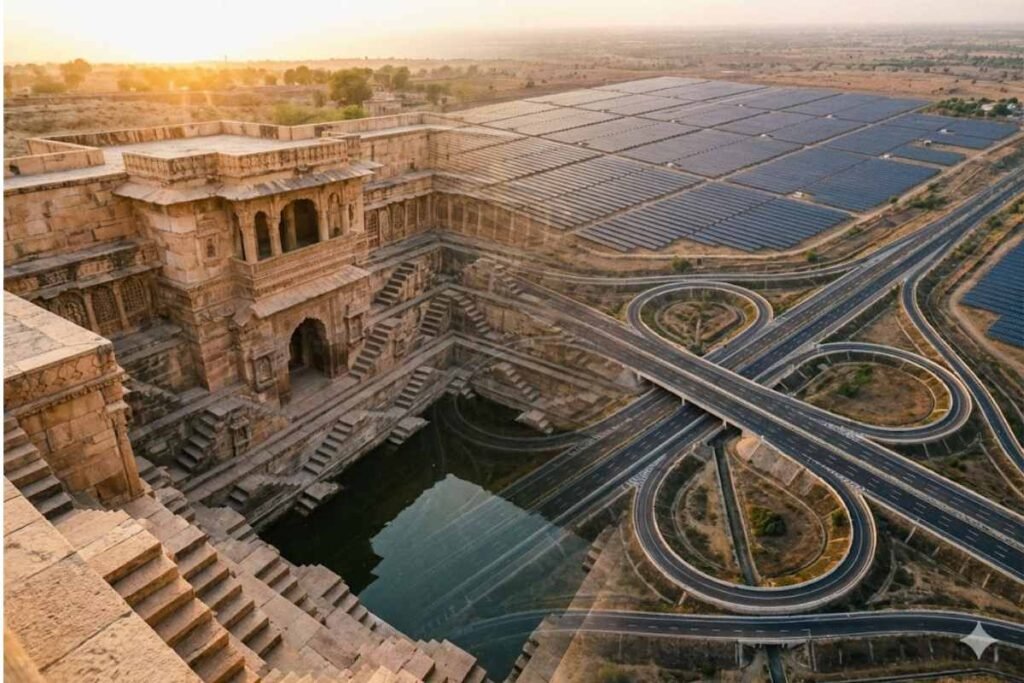 Ancient stepwell with modern overlay